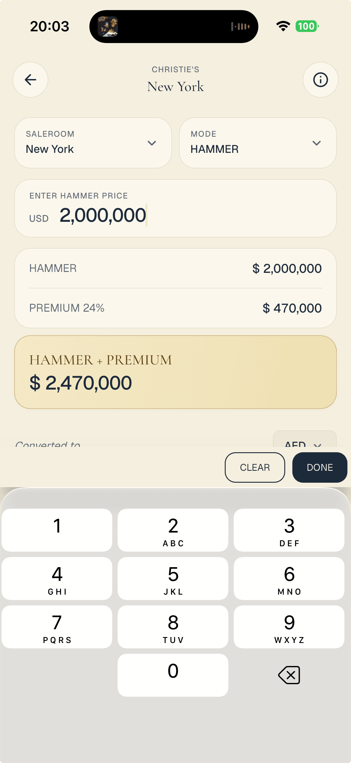 BidMate hammer-price input with live total